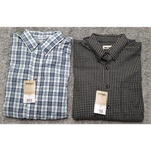 Lot of 2 Wrangler Riata Shirt Mens Large Easy Care Plaid Long Sleeve Button Down